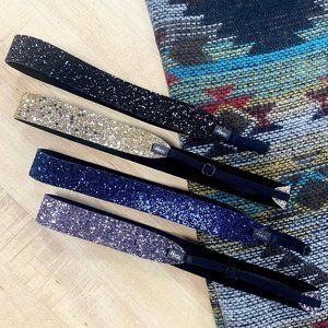 Hipsy 4-Pack Black/Gold/Navy/Gunmetal Bling Glitter Adjustable No Slip Headbands